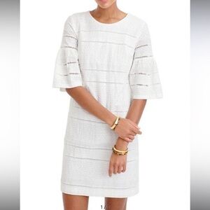 J. Crew 100% Cotton Embroidered Eyelet Flutter Sleeve Shift Dress White …
